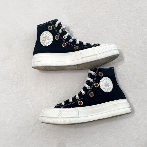 Converse Sneakers Lift Platform Sunflower HighTops Chuck Taylor Black Size 7.5 - Picture 6 of 12